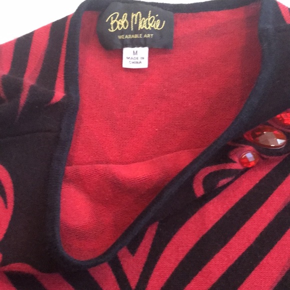 Bob Mackie Shades of Red and Black Animal Print Jeweled Sweater - Picture 8 of 8